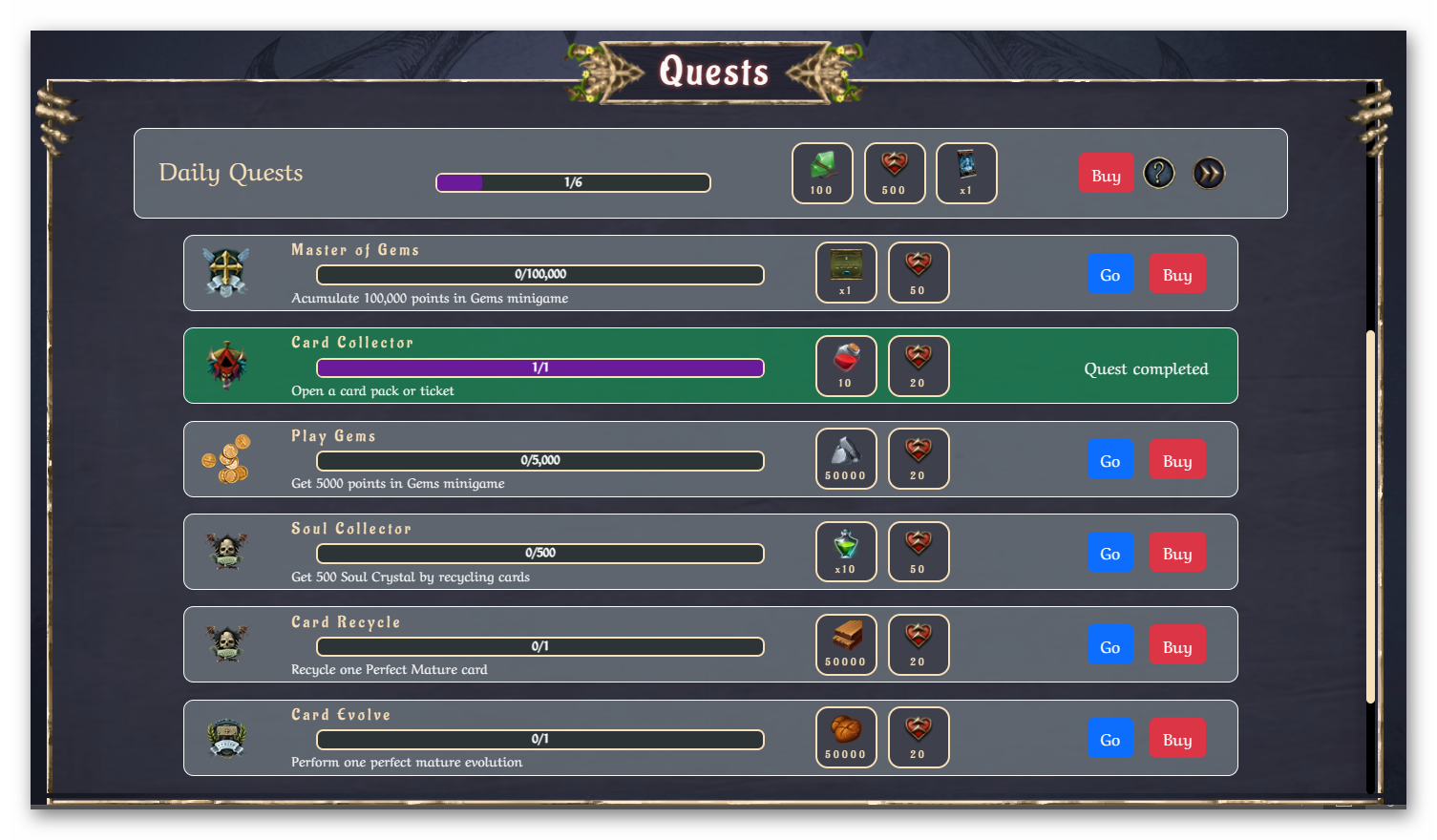 Rada Quest TCG - Player Quest System